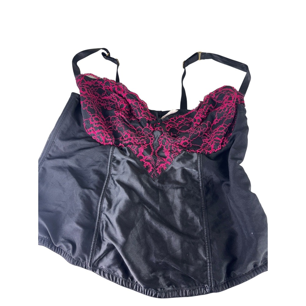 Cacique Black Hot Pink Lace Corset‎ Top Plus Size 22/24 Lingerie Bustier